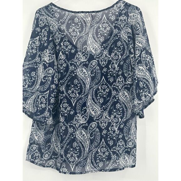 Knox Rose blue and white sheer short sleeve blouse size XS - Picture 7 of 8